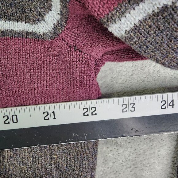Mens Chaps Burgundy & Gray Striped Sweater 100% Cotton Crewneck Long Sleeve L - Picture 10 of 12